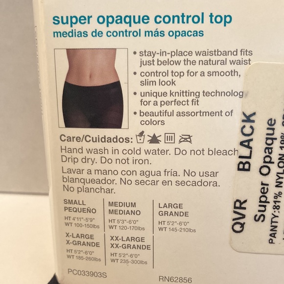 No Nonsense Super Opaque Control Top Tights Black Small - Picture 10 of 13